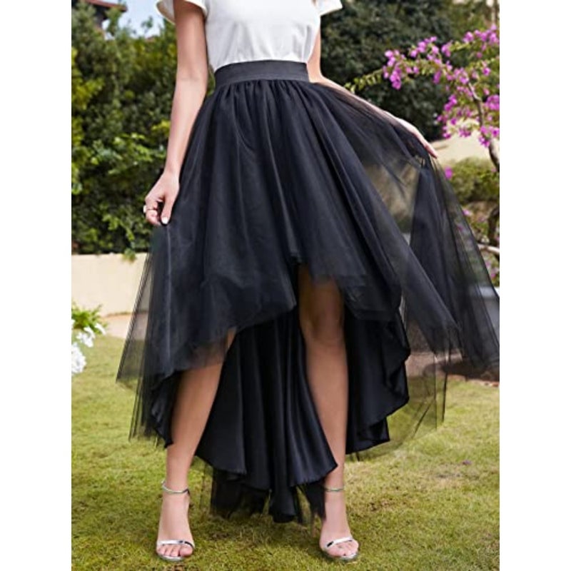 High Low Tulle Skirt for Women Lace up Wedding Party Prom Cocktail Mesh Long Tulle Skirt - Image 2