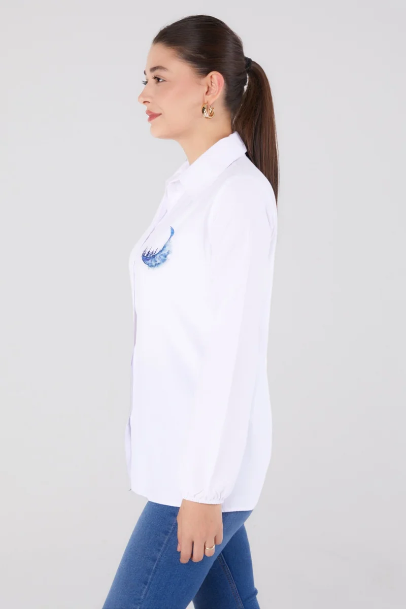 Tofisa Plain Shirt Collar Women's White Printed Shirt - 13339