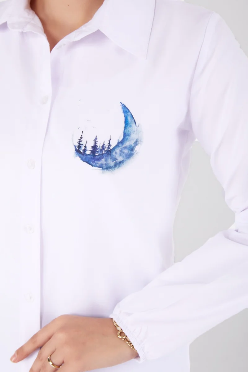 Tofisa Plain Shirt Collar Women's White Printed Shirt - 13339