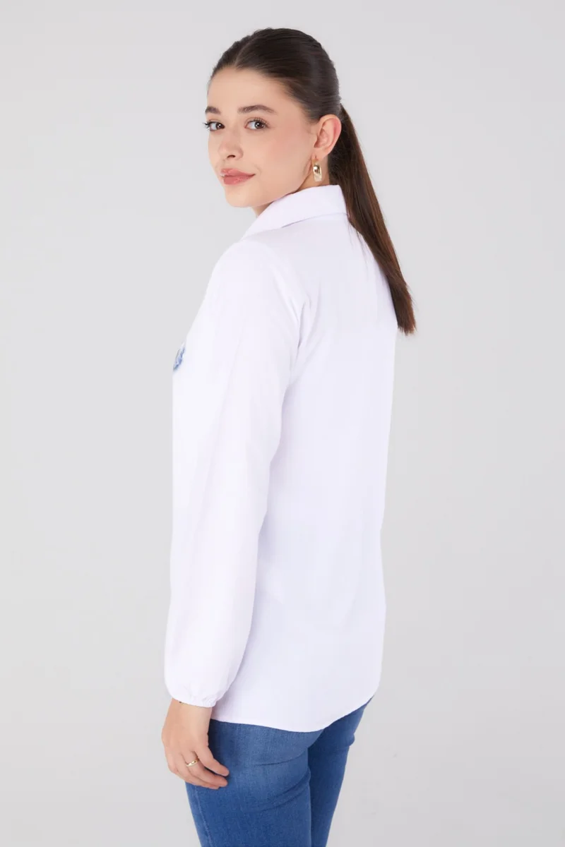 Tofisa Plain Shirt Collar Women's White Printed Shirt - 13339