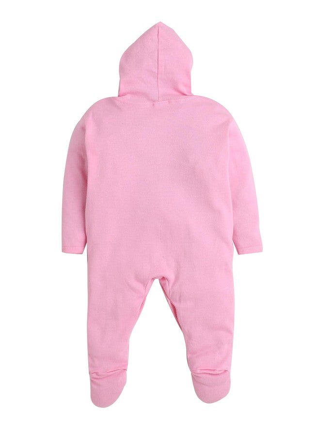 EIO 100% Cotton Hooded Rompers/Sleep Suits/Jumpsuit/Night Suits For Baby Boys & Girls, Infants, New Born Combo Pack, 0-3 Months, Pink - Image 5