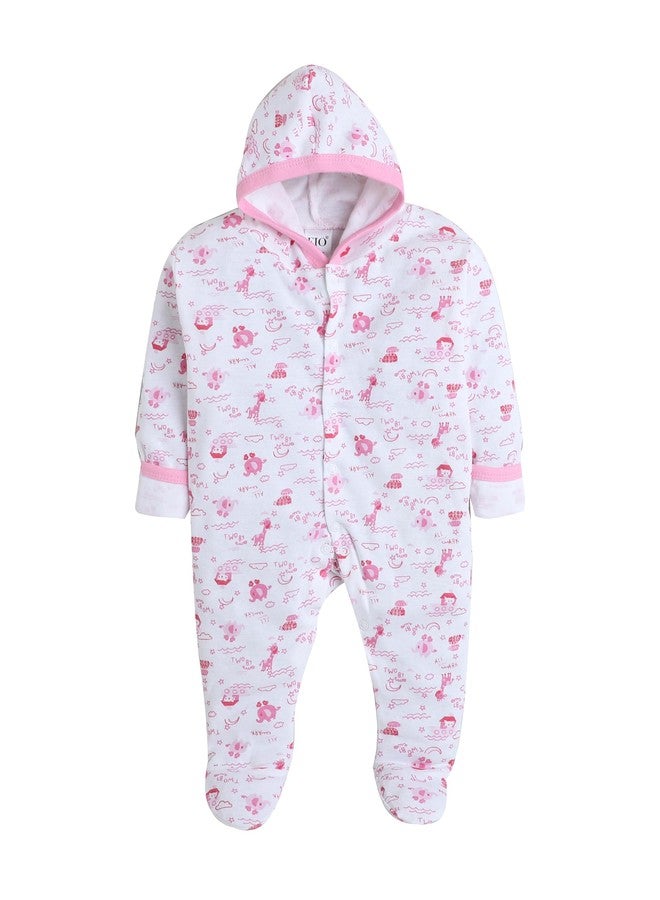 EIO 100% Cotton Hooded Rompers/Sleep Suits/Jumpsuit/Night Suits For Baby Boys & Girls, Infants, New Born Combo Pack, 0-3 Months, Pink - Image 2