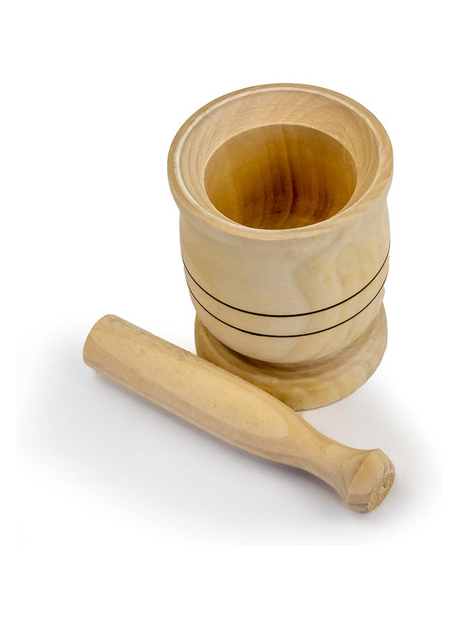 Generic - Wooden Mortar Pestle Set, Household Food Supplement Natural Grinder Suitable Hand Grinder Crusher for Grinding Spices Herb Food and Garlic Fruit Kitchen Tool 12x8cm - Image 1
