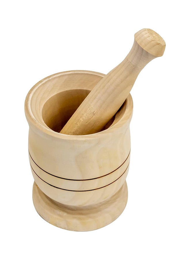 Generic - Wooden Mortar Pestle Set, Household Food Supplement Natural Grinder Suitable Hand Grinder Crusher for Grinding Spices Herb Food and Garlic Fruit Kitchen Tool 12x8cm - Image 1