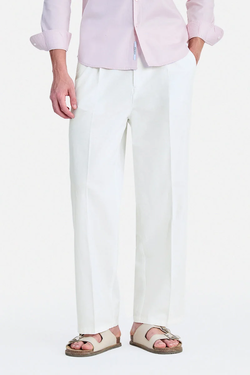 سنيتش White Solid Relaxed Trousers