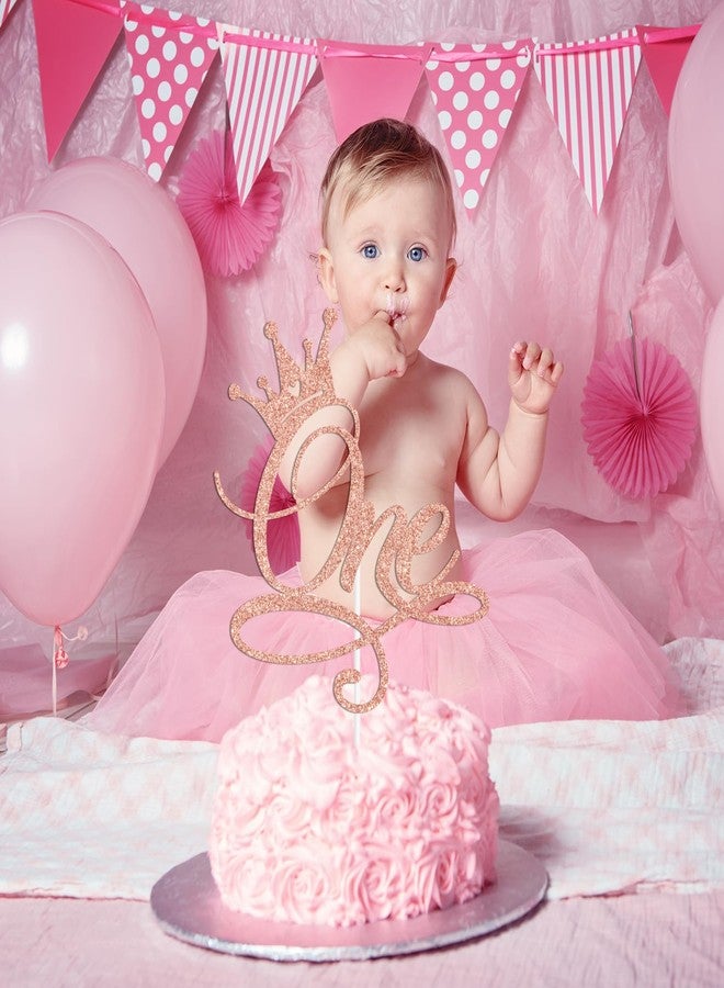 ZACHAKO Rose Gold Glitter One Cake Topper, Wild One/Princess Happy 1st Birthday, Princess Themed Baby's 1st Birthday Baby Shower Party Decorations Supplies - Image 3