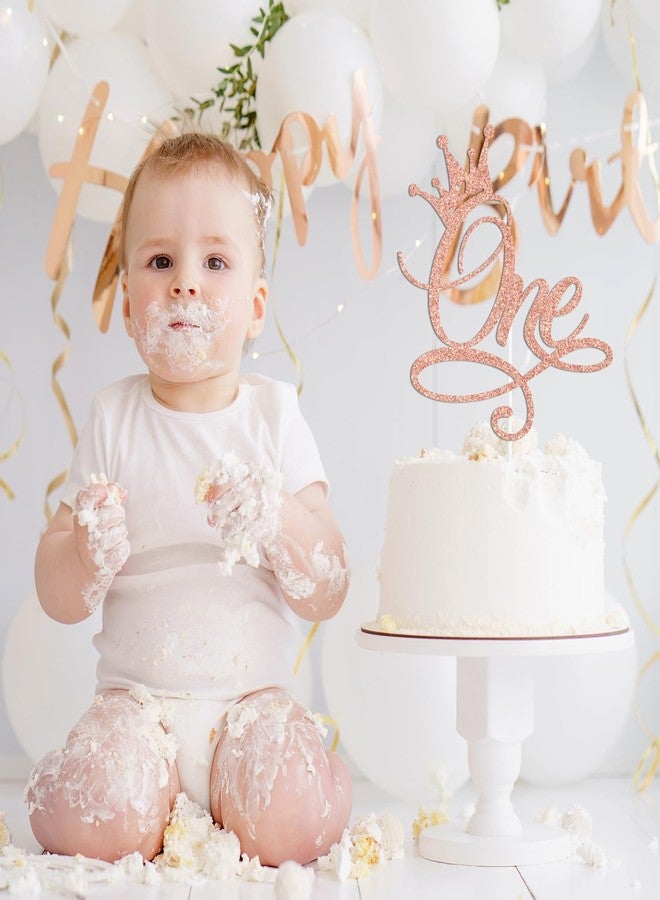 ZACHAKO Rose Gold Glitter One Cake Topper, Wild One/Princess Happy 1st Birthday, Princess Themed Baby's 1st Birthday Baby Shower Party Decorations Supplies - Image 4