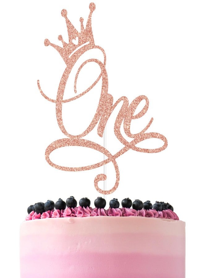 ZACHAKO Rose Gold Glitter One Cake Topper, Wild One/Princess Happy 1st Birthday, Princess Themed Baby's 1st Birthday Baby Shower Party Decorations Supplies - Image 1