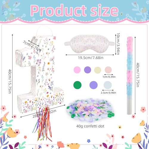 Lcoor Wildflower Birthday Decorations 157 Wildflower Spring Floral Number 1 Piata with Blindfold Stick Blindfold Confetti for Spring Floral Birthday Party Supplies 1st - Image 5