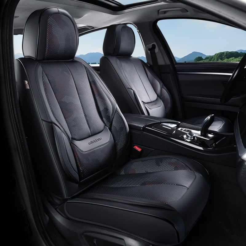 Coverado Seat Covers, Car Seat Covers Front Seats, Leather Seat Covers for Cars, Car Seat Protector Waterproof, Black Car Seat Cushion, Front Carseat Cover Universal Fit for Most Cars Camo - Image 1