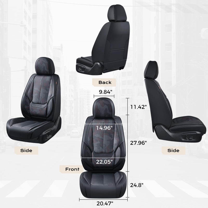 Coverado Seat Covers, Car Seat Covers Front Seats, Leather Seat Covers for Cars, Car Seat Protector Waterproof, Black Car Seat Cushion, Front Carseat Cover Universal Fit for Most Cars Camo - Image 4