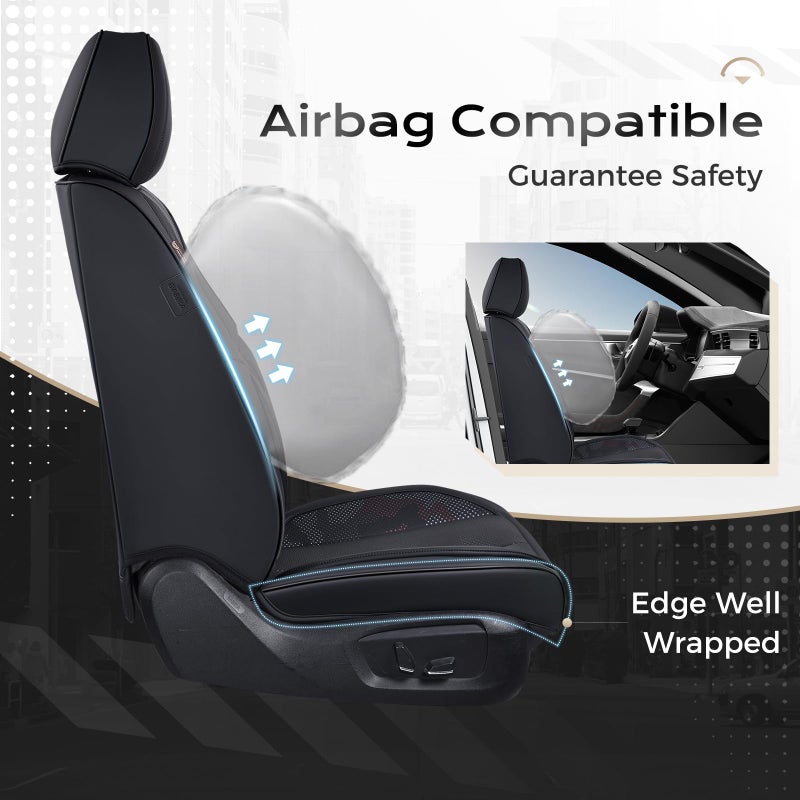 Coverado Seat Covers, Car Seat Covers Front Seats, Leather Seat Covers for Cars, Car Seat Protector Waterproof, Black Car Seat Cushion, Front Carseat Cover Universal Fit for Most Cars Camo - Image 2