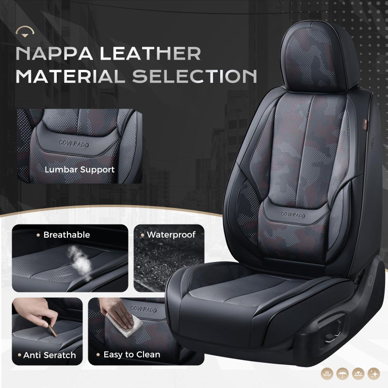 Coverado Seat Covers, Car Seat Covers Front Seats, Leather Seat Covers for Cars, Car Seat Protector Waterproof, Black Car Seat Cushion, Front Carseat Cover Universal Fit for Most Cars Camo - Image 3