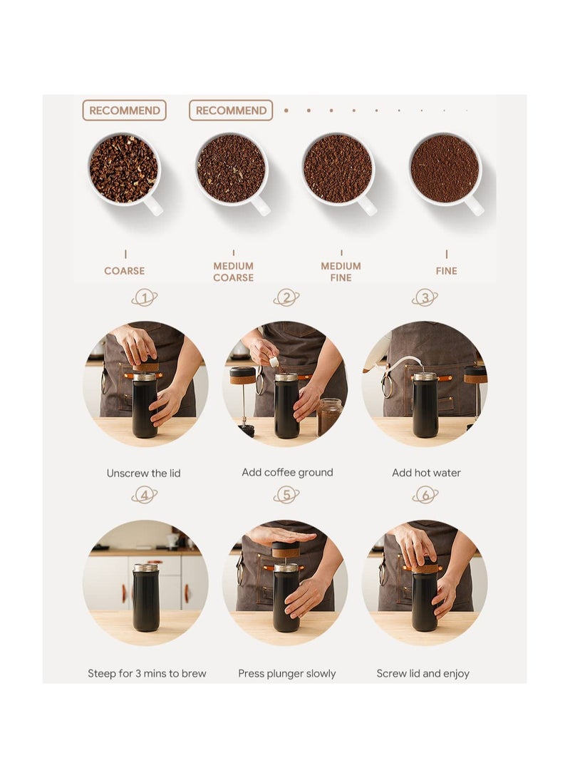Zikra Classic Portable French Press Coffee & Tea Mug 12 oz with Carry Loop, Stainless Steel French Press Coffee Maker, BPA Free Great for Camping and Travel (Random Brush Color) - Image 5