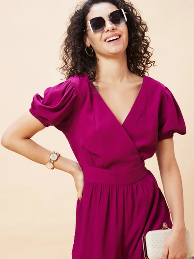 globus Women Wrap Neck Back Waist Tie-Up Long Jumpsuit