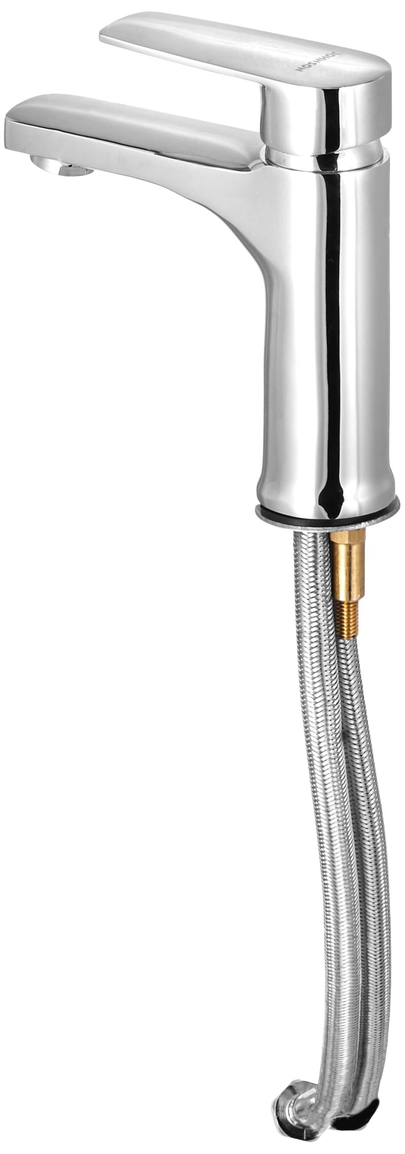 Johnson Bathrooms Arctic Brass Single Handle Basin Mixer Faucet |Chrome Finish| High Pressure Resistant & Leak-Free| with 2 Braided Hoses| Provision for Hot & Cold Water| 10 Years Warranty - Image 2