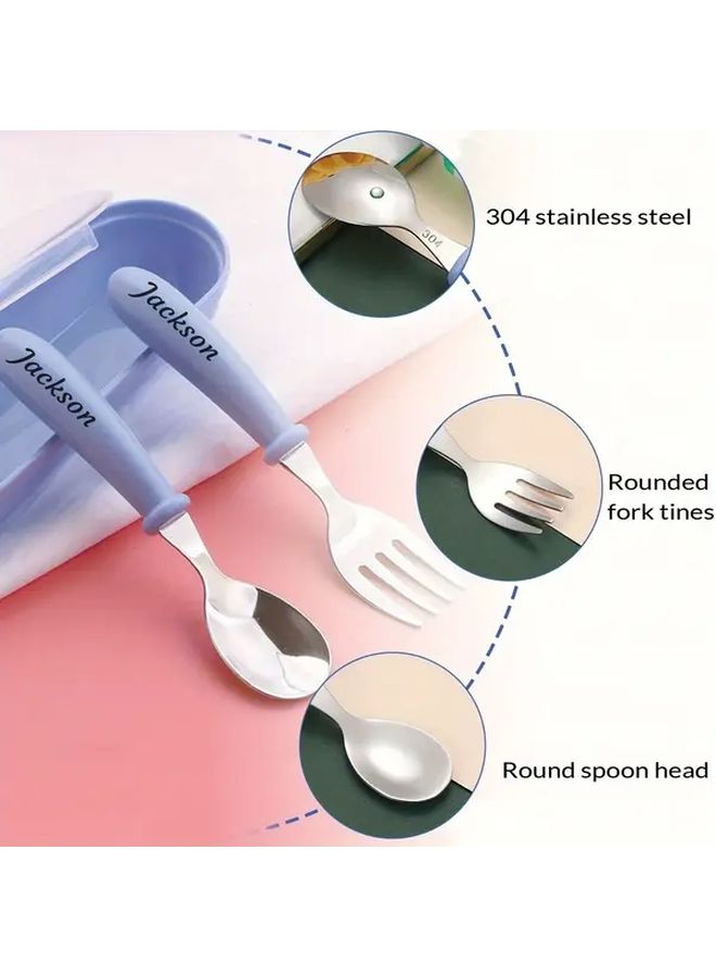مجموعة ملاعق وشوك من الفولاذ المقاوم للصدأ باللون الوردي المخصص مع صندوق اسم هدية للطالب - Image 4