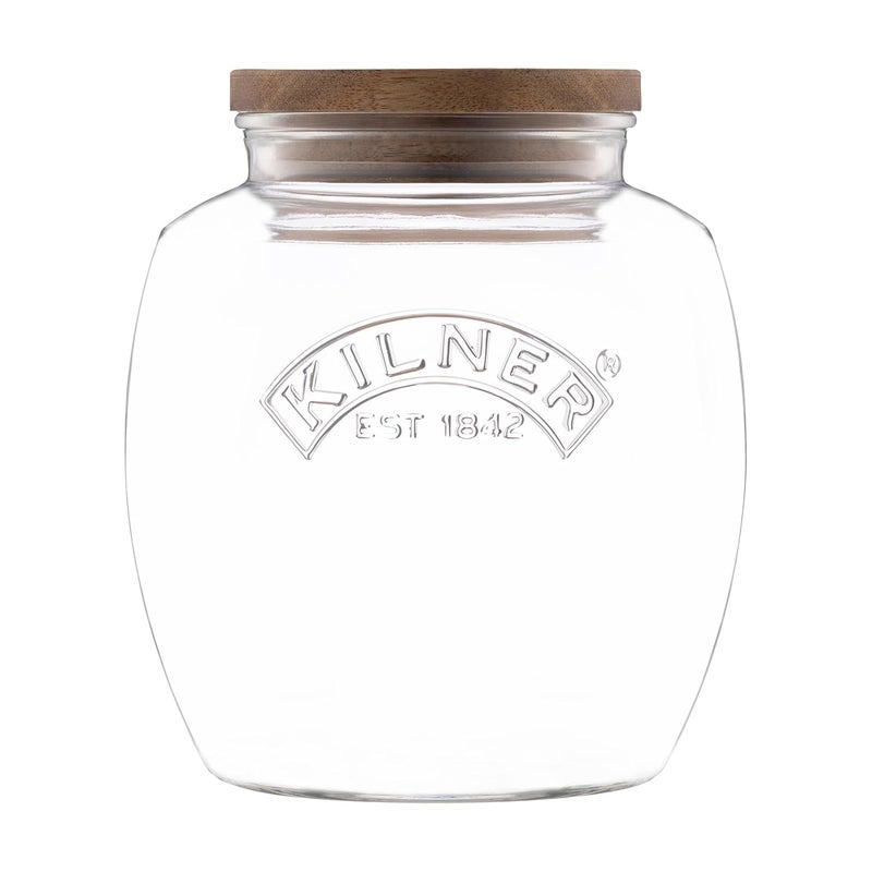 Kilner Universal Jar Wooden Lid 2 Litre Glass Food Container With Silicone Seals Kitchen Pantry Storage For Dry Food Like Grains, Pasta And Cereals - Image 1