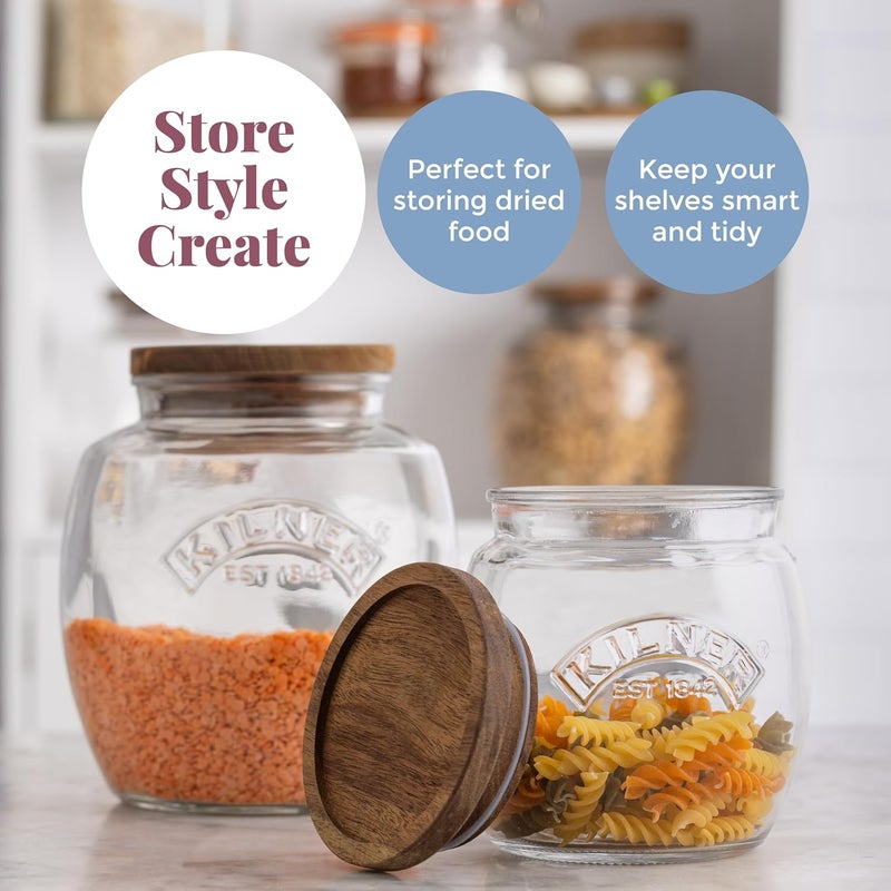 Kilner Universal Jar Wooden Lid 2 Litre Glass Food Container With Silicone Seals Kitchen Pantry Storage For Dry Food Like Grains, Pasta And Cereals - Image 4