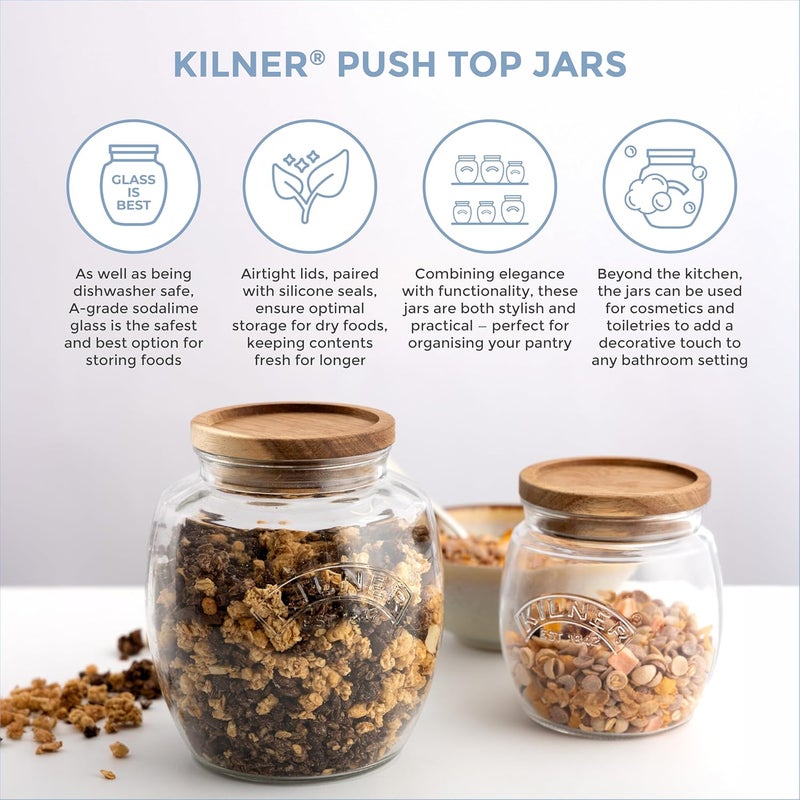 Kilner Universal Jar Wooden Lid 2 Litre Glass Food Container With Silicone Seals Kitchen Pantry Storage For Dry Food Like Grains, Pasta And Cereals - Image 3