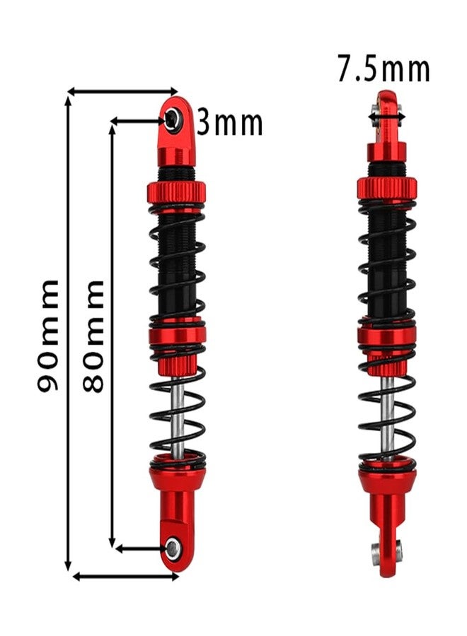 Pothyes RC Threaded Shock Absorber Oil Adjustable Damper Set with Springs for 1/10 RCTruck Crawler Axial SCX10 I II III Capra TRX4 D90 Wraith Metal Upgrade Part (red-black, 80mm) - Image 3