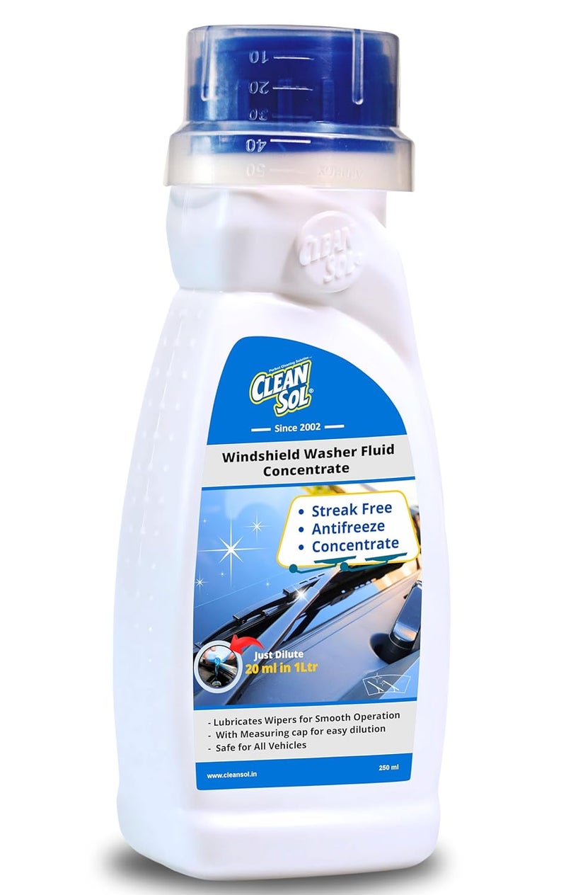 Cleansol سائل تنظيف زجاج السيارة من كلينسول بريميوم - 250 مل | سائل تنظيف زجاج السيارة - 20 مل يصنع 1 لتر | صيغة مضادة للتجمد | لمعان خالي من الخطوط | يشمل غطاء قياس - Image 2