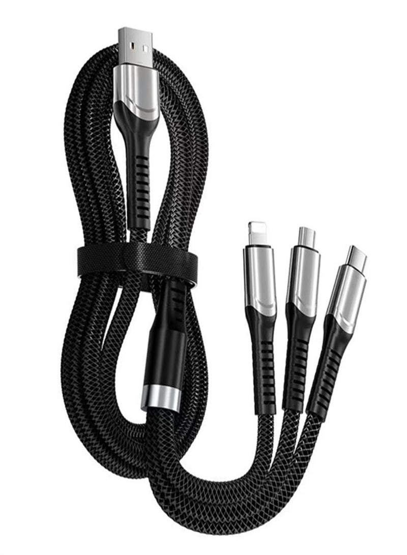 GUDOO كابلات شاحن USB 3 في 1، كابل شحن نايلون مجدول فائق السرعة 200 وات، سلك شحن عالمي متعدد المنافذ مع نوع C، ومنفذ USB صغير ومنفذ IP للهواتف المحمولة والمزيد - 2 متر - Image 1