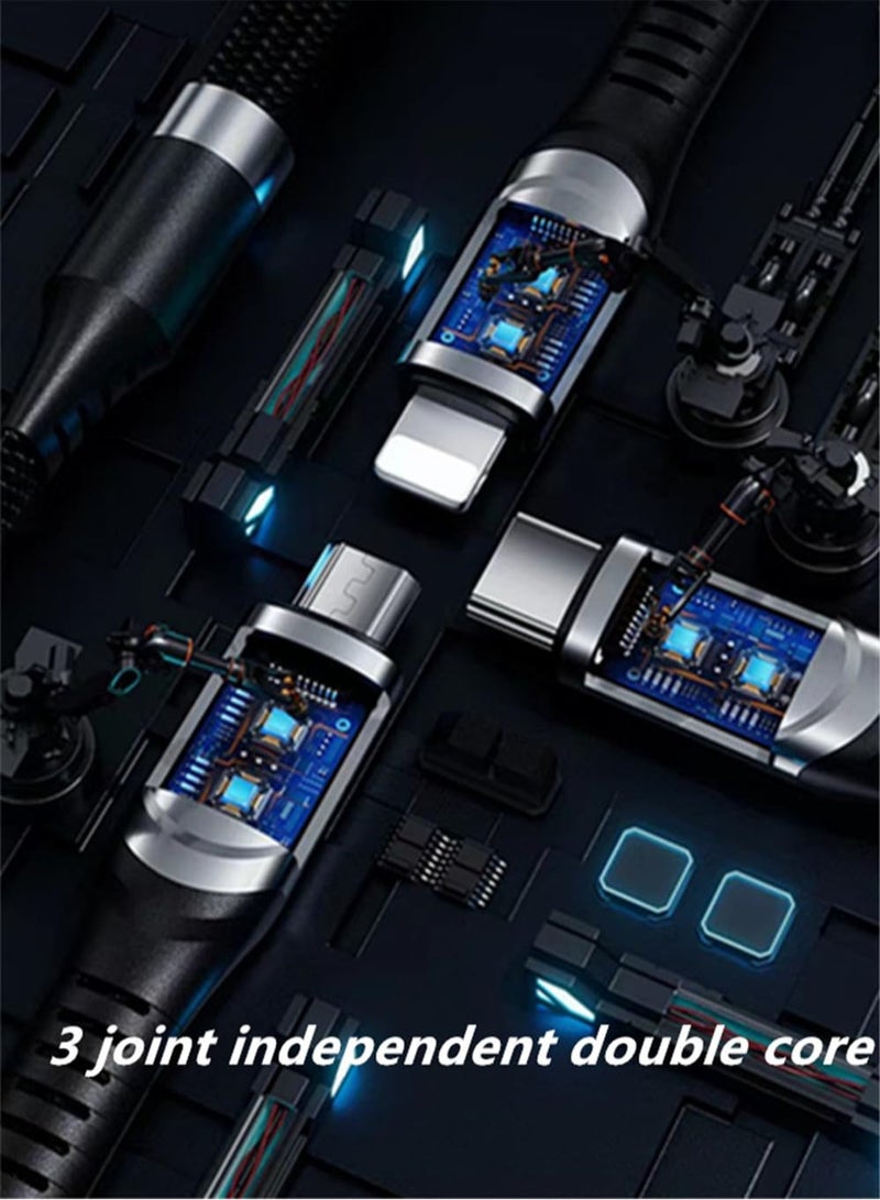 GUDOO كابلات شاحن USB 3 في 1، كابل شحن نايلون مجدول فائق السرعة 200 وات، سلك شحن عالمي متعدد المنافذ مع نوع C، ومنفذ USB صغير ومنفذ IP للهواتف المحمولة والمزيد - 2 متر - Image 3