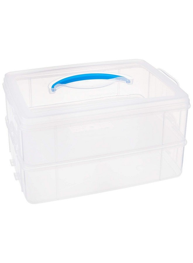Snapware Snap 'N Stack Portable Storage Bin for Tools and Craft, 14.1 x 10.5-Inch Clear BPA-Free Container, Tool Box with Stackable Trays, Microwave, Freezer and Dishwasher Safe - Image 1