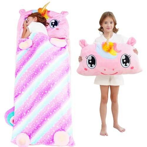 Micling Kid Sleeping Bag Larger Plush Unicorn Slumber Bag for Boys Girls Daycare Preschool Kindergarten Birthday Gift Travel Sleepover Ages 312 Years - Image 1