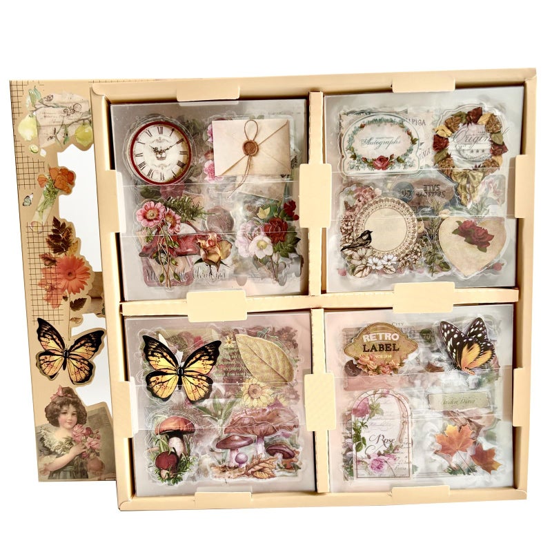 TIYPKE 508pcs DIY Aesthetic Scrapbooking Supplies Kit Vintage Junk Journal Kit Mystical Jungle Journal Stickers for Journaling Plant Butterfly Flower Mushroom Insect Stickers Stuff for Adult