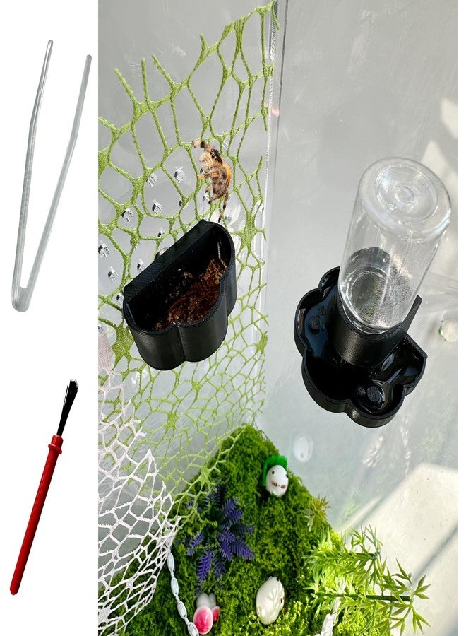 Okueejur Jumping Spider Water Dispenser, Magnetic Hanging Feeder Dish with Cleaning Brush and Tweezers,Fits for Jumping Spiders,Arboreal Animals, and Other Small Animal Accessories (Black, 8ml) - Image 1