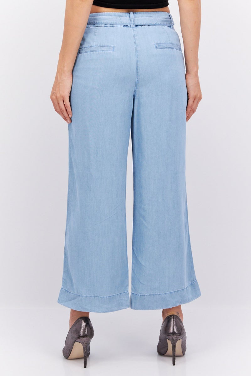 ESPRIT Women Plain Belted Wide Leg Pants, Blue - Image 2