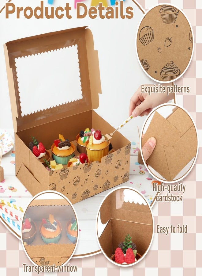 Chivertion 25 Pack 6 Count Cupcake Boxes with Insert Trays, Tags and Twine Bulk, Food Grade Kraft Bakery Muffin Boxes with Clear Window 10.5" x 7" x 3.25" Disposable Storage for Valentine Birthday Party - Image 3