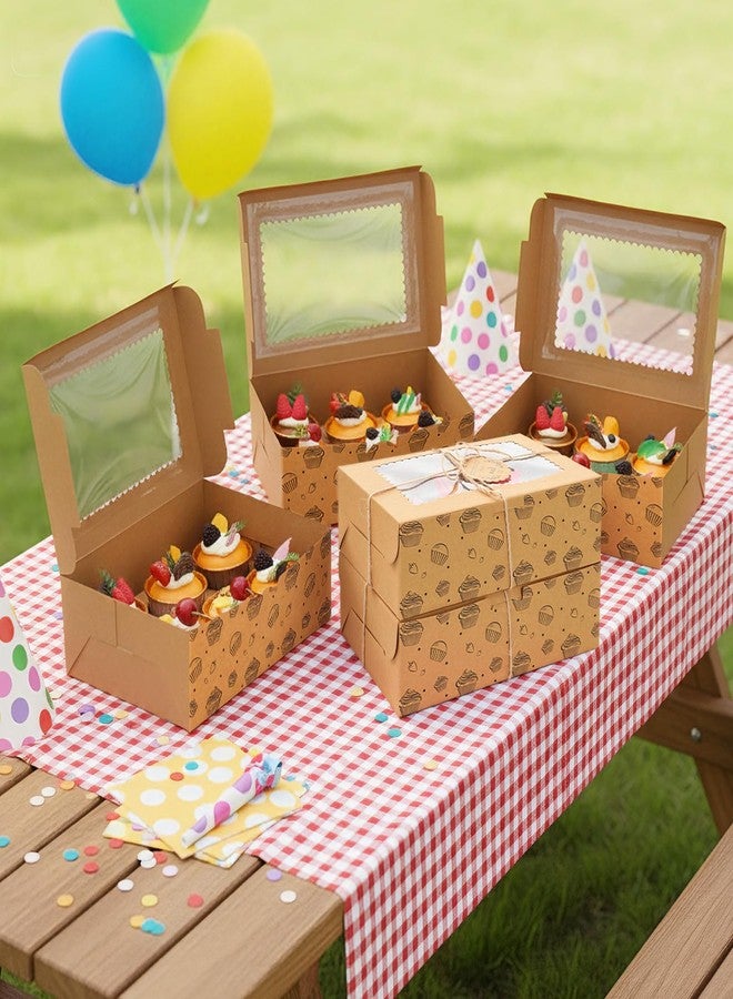 Chivertion 25 Pack 6 Count Cupcake Boxes with Insert Trays, Tags and Twine Bulk, Food Grade Kraft Bakery Muffin Boxes with Clear Window 10.5" x 7" x 3.25" Disposable Storage for Valentine Birthday Party - Image 5