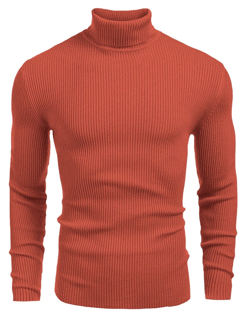 NORTHWIND Men's High and Turtle Neck Cotton T-Shirt Sweater (Rust, Small) - Image 1