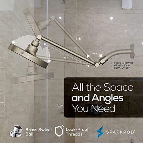 SparkPod Round Rain Shower Head with Extension Arm - Height Adjustable Shower Head with High Pressure Performance - Easy 1-Minute Installation (11" Arm Extension, Elegant Brushed Nickel) - Image 5