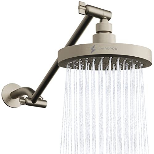 SparkPod Round Rain Shower Head with Extension Arm - Height Adjustable Shower Head with High Pressure Performance - Easy 1-Minute Installation (11" Arm Extension, Elegant Brushed Nickel) - Image 1