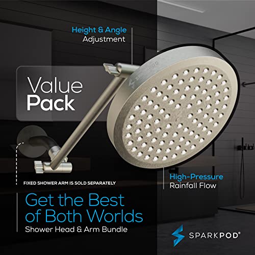 SparkPod Round Rain Shower Head with Extension Arm - Height Adjustable Shower Head with High Pressure Performance - Easy 1-Minute Installation (11" Arm Extension, Elegant Brushed Nickel) - Image 3