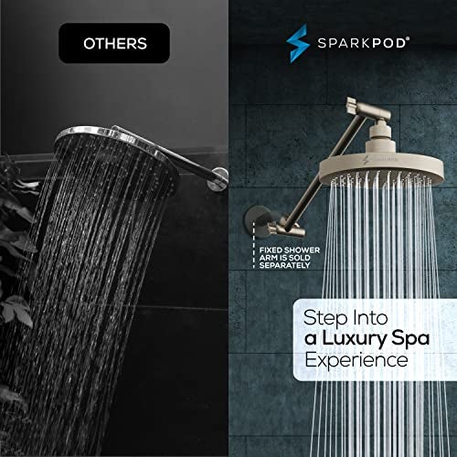 SparkPod Round Rain Shower Head with Extension Arm - Height Adjustable Shower Head with High Pressure Performance - Easy 1-Minute Installation (11" Arm Extension, Elegant Brushed Nickel) - Image 2