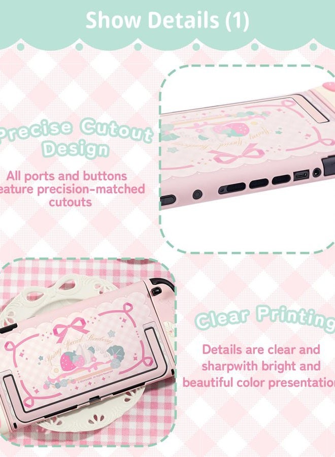 GEEKSHARE Strawberry Protective Case Compatible with Switch 2, Slim Separable Soft Silicone Cover Shell with 2 Thumb Grip Caps for Switch 2025 Game Console & Joystick (Pink) - Image 3