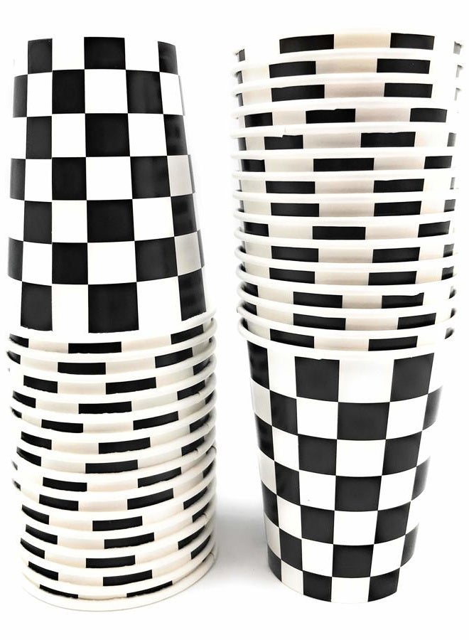Oojami Serves 30 | Complete Party Pack | Black and White Checkered | 9" Dinner Paper Plates | 7" Dessert Paper Plates | 9 oz Cups | 3 Ply Napkins | Race Car Party Theme - Image 5