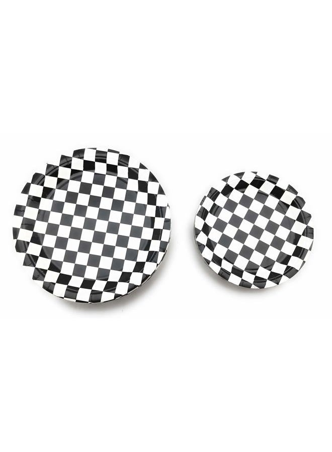 Oojami Serves 30 | Complete Party Pack | Black and White Checkered | 9" Dinner Paper Plates | 7" Dessert Paper Plates | 9 oz Cups | 3 Ply Napkins | Race Car Party Theme - Image 4