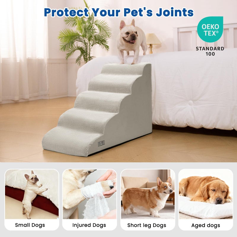 Airpanda 5 Step Dog Stairs for High Bed â€“ Pet Steps for Small Dogs, Non-Slip Dog Ramp with Washable Cover, Pet Ladder for High Beds,Light Grey - Image 5