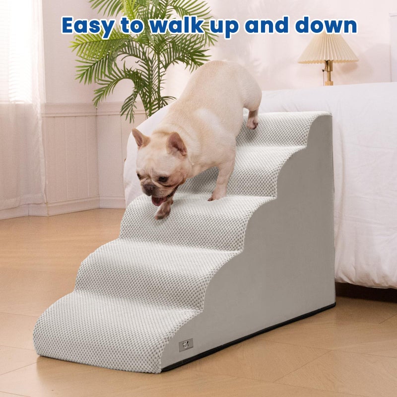 Airpanda 5 Step Dog Stairs for High Bed â€“ Pet Steps for Small Dogs, Non-Slip Dog Ramp with Washable Cover, Pet Ladder for High Beds,Light Grey - Image 4