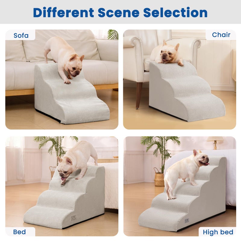 Airpanda 5 Step Dog Stairs for High Bed â€“ Pet Steps for Small Dogs, Non-Slip Dog Ramp with Washable Cover, Pet Ladder for High Beds,Light Grey - Image 2