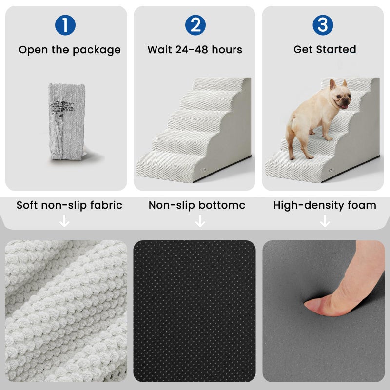 Airpanda 5 Step Dog Stairs for High Bed â€“ Pet Steps for Small Dogs, Non-Slip Dog Ramp with Washable Cover, Pet Ladder for High Beds,Light Grey - Image 3