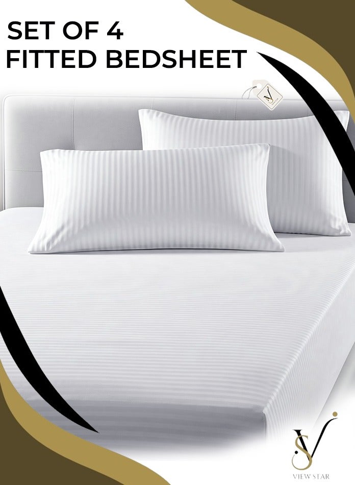 فيوستار طقم مفروشات مخططة فاخرة بحجم كينغ مكون من 4 قطع من Viewstar - غطاء لحاف ناعم مستوحى من الفندق، ملاءة سرير جاهزة وأغطية وسائد - ملاءة سرير أنيقة كبيرة الحجم للراحة - Image 1