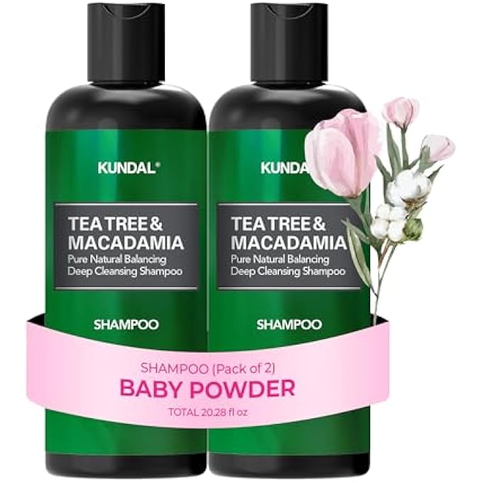 KUNDAL TEA TREE & MACADAMIA DEEP CLEANSING SHAMPOO - KOREAN HAIR CARE, SCALP CARE, TEA TREE EXTRACT, FOR ALL HAIR TYPES 10.14FL OZ EACH (PACK OF 2) (BABY POWDER) - Image 2