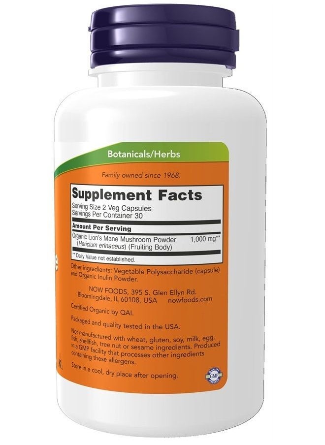 NOW Supplements Lion's Mane 500mg – Super Mushroom for Brain & Nerve Health – Made with Organic Fruiting Bodies – 60 Veg Capsules – Non-GMO, GMP Certified, Vegan-Friendly - Image 2